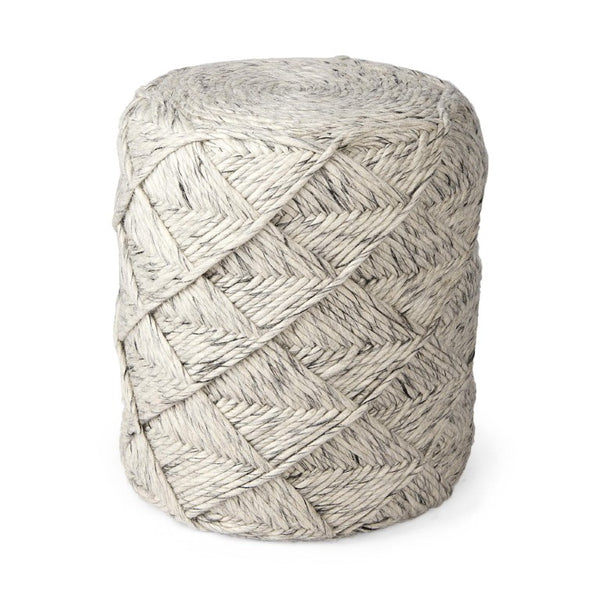 HomeRoots 16 Inch Wool Woven Chevron Pouf in Neutral Tones Perfect for Any Living Space 730857