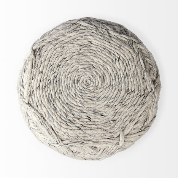 16 Inch Wool Woven Chevron Pouf in Neutral Tones Perfect for Any Living Space