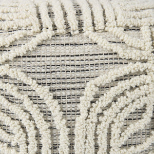 16 Inch Handwoven Cotton Wool Pouf Ottoman Neutral Geometric Pattern for Living Rooms