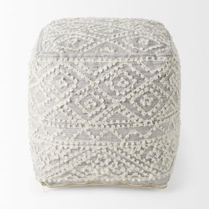 16 Inch Wool Blend Geometric Knit Pouf Ottoman for Boho Living Room Decor