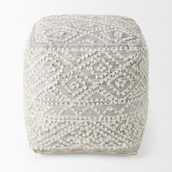 16 Inch Wool Blend Geometric Knit Pouf Ottoman for Boho Living Room Decor