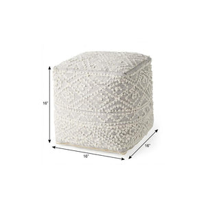16 Inch Wool Blend Geometric Knit Pouf Ottoman for Boho Living Room Decor