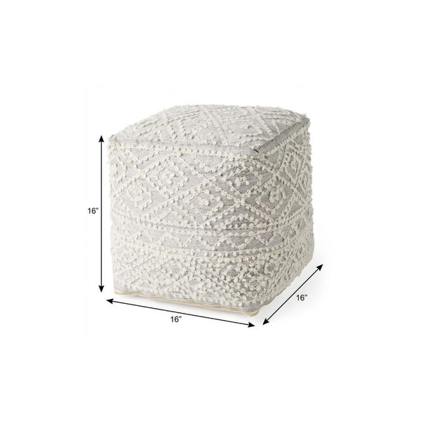 16 Inch Wool Blend Geometric Knit Pouf Ottoman for Boho Living Room Decor