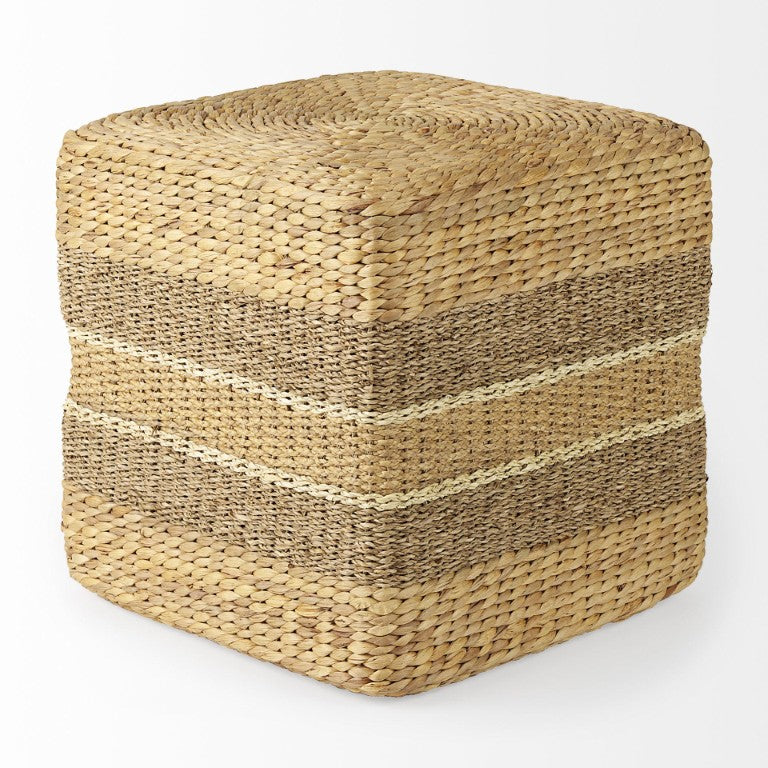HomeRoots 18 Inch Round Striped Fabric Pouf Ottoman Bohemian Accent Seating for Any Room 730862