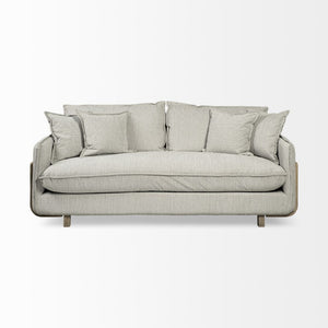 84 Inch Gray Fabric Sofa with Accent Toss Pillows for Stylish Living Room Comfort