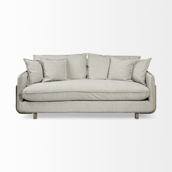 84 Inch Gray Fabric Sofa with Accent Toss Pillows for Stylish Living Room Comfort