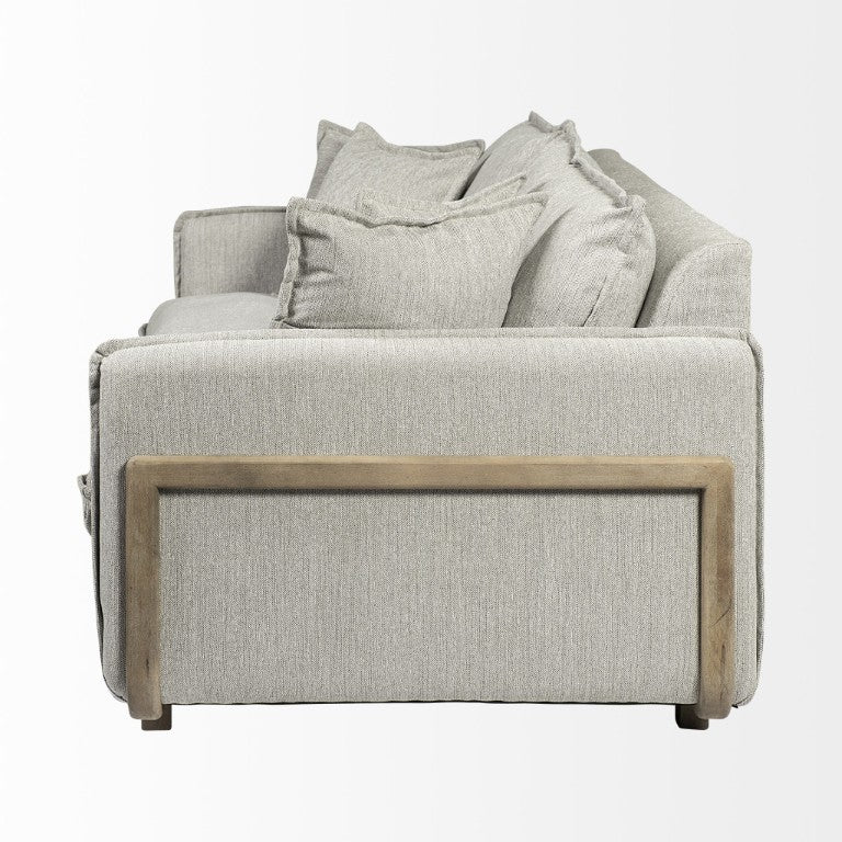 HomeRoots 84 Inch Gray Fabric Sofa with Accent Toss Pillows for Stylish Living Room Comfort 730880