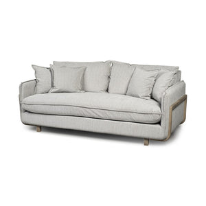 84 Inch Gray Fabric Sofa with Accent Toss Pillows for Stylish Living Room Comfort