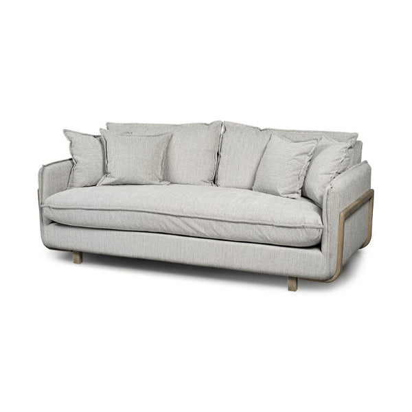 84 Inch Gray Fabric Sofa with Accent Toss Pillows for Stylish Living Room Comfort