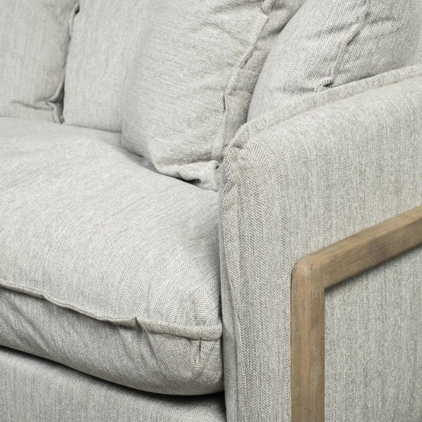 84 Inch Gray Fabric Sofa with Accent Toss Pillows for Stylish Living Room Comfort
