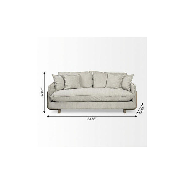 84 Inch Gray Fabric Sofa with Accent Toss Pillows for Stylish Living Room Comfort