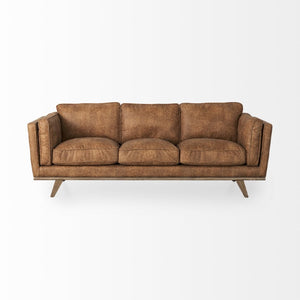 HomeRoots 90 Inch Faux Leather Sofa for Living Room Modern Seating in Rich Brown Finish 730881