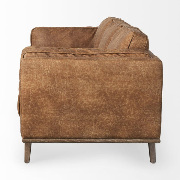90 Inch Faux Leather Sofa for Living Room Modern Seating in Rich Brown Finish