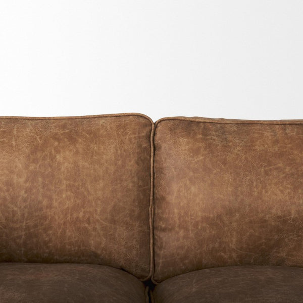 90 Inch Faux Leather Sofa for Living Room Modern Seating in Rich Brown Finish