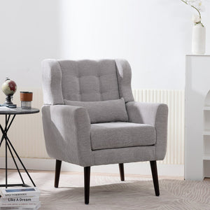 English Elm Modern Accent Chair with Ergonomic Chenille Upholstery, Padded Foam Seat and Solid Wood Legs, Stylish Lounge Seating for Living Room Bedroom Reading Nook Grey W1028P162720