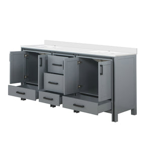 English Elm Dark Grey Double Bath Vanity 72" W With Cultured Marble Top, Soft-Close Drawers & Ample Storage B2731P260726