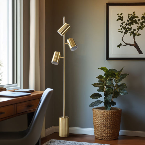 JLA Home INK+IVY - 3-Light Brushed Gold Tree Floor Lamp with Tilting Shades, LED Bulbs Included, Sculptural Task Light UH154-0051