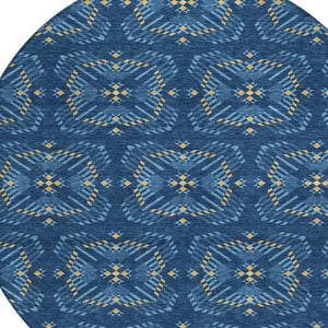 8 Ft Round Geometric Polyester Area Rug Washable Indoor Outdoor Patio Navy Blue