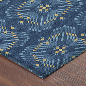 8 Ft Round Geometric Polyester Area Rug Washable Indoor Outdoor Patio Navy Blue
