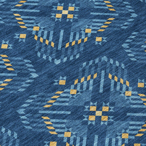 8 Ft Round Geometric Polyester Area Rug Washable Indoor Outdoor Patio Navy Blue