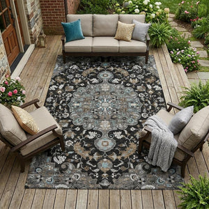 8 Ft X 10 Ft Floral Medallion Polyester Area Rug Uv Resistant Indoor Outdoor Use