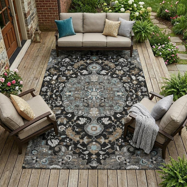 8 Ft X 10 Ft Floral Medallion Polyester Area Rug Uv Resistant Indoor Outdoor Use