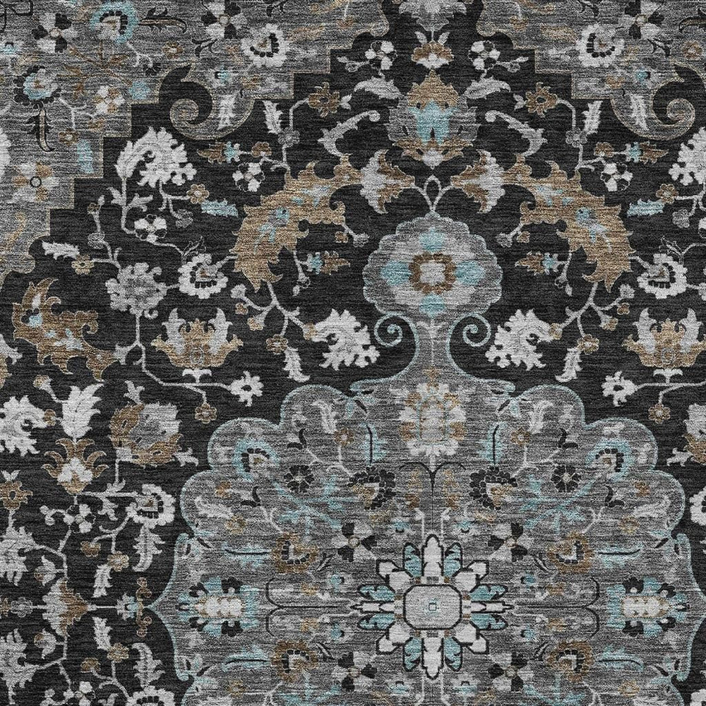HomeRoots 9x12 Floral Medallion Polyester Area Rug Washable Indoor Outdoor Living Patio 730924