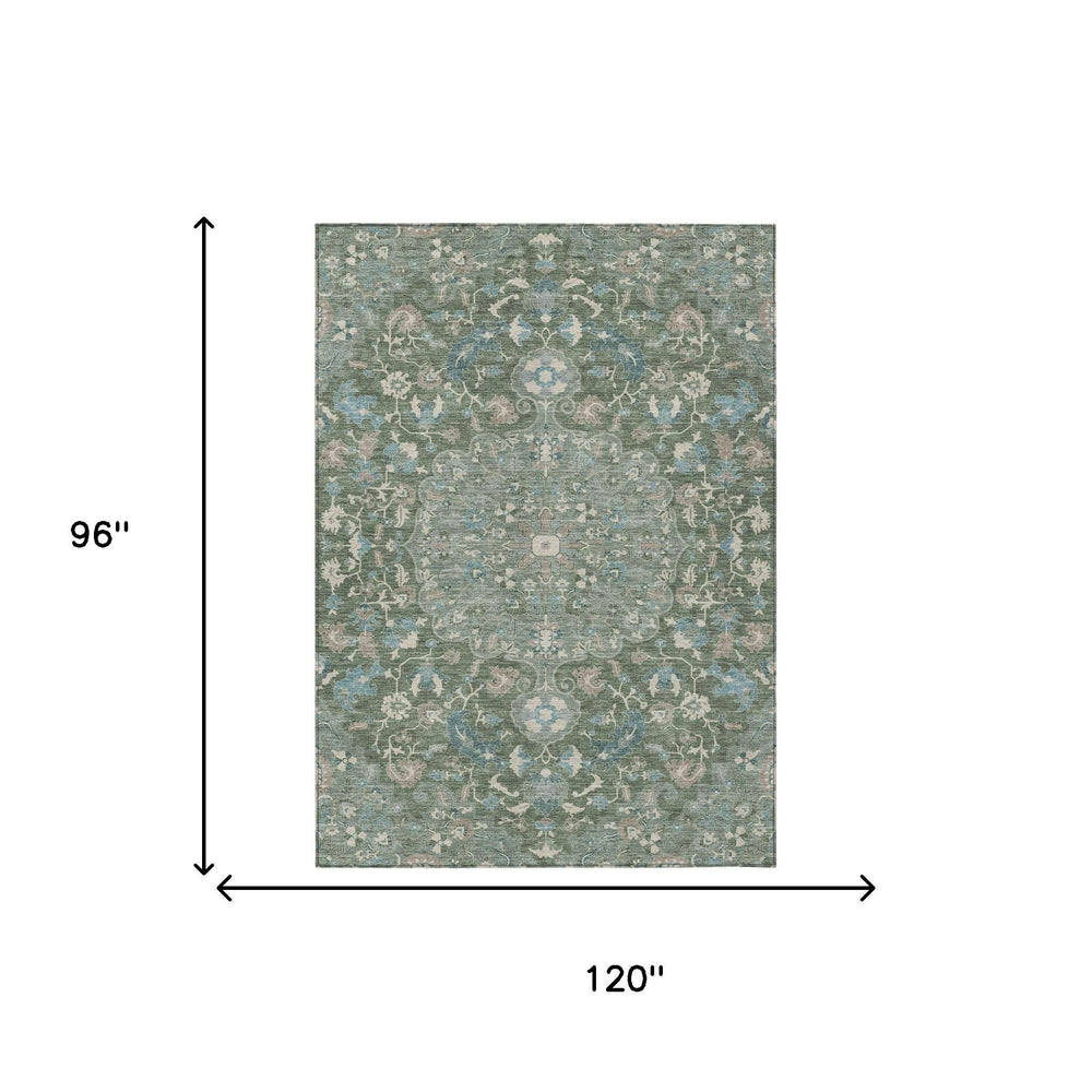 8x10 Floral Medallion Indoor Outdoor Rug Machine Washable Polyester Patio Living Room