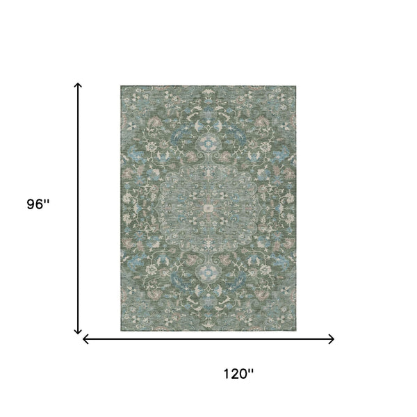 8x10 Floral Medallion Indoor Outdoor Rug Machine Washable Polyester Patio Living Room
