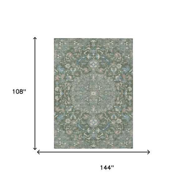 9x12 Floral Medallion Polyester Area Rug Washable Uv Resistant Indoor Outdoor Use