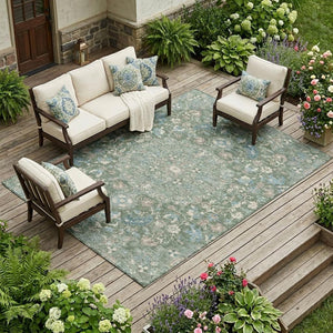 10 X 14 Floral Medallion Polyester Area Rug Washable Uv Resistant Indoor Outdoor