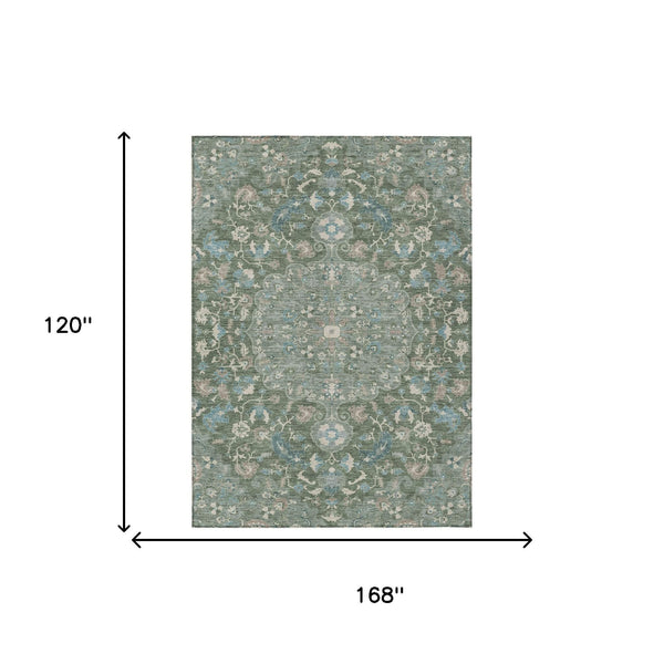 10 X 14 Floral Medallion Polyester Area Rug Washable Uv Resistant Indoor Outdoor