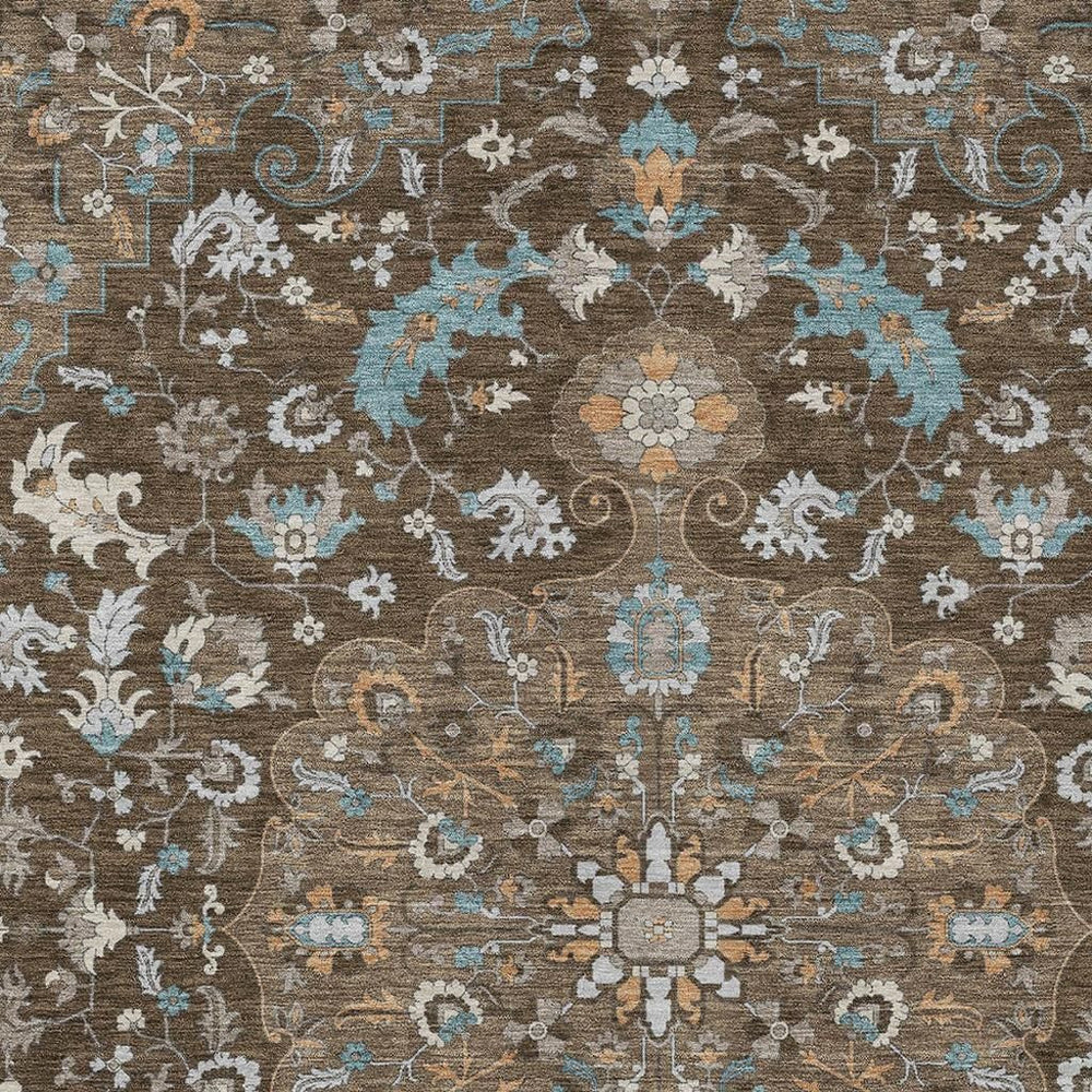 HomeRoots 9 X 12 Floral Medallion Polyester Area Rug Washable Indoor Outdoor Patio Floor 730936