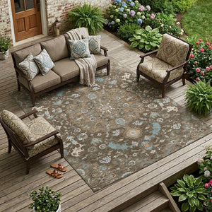 10x14 Floral Medallion Polyester Area Rug for Indoor Outdoor Washable Spaces