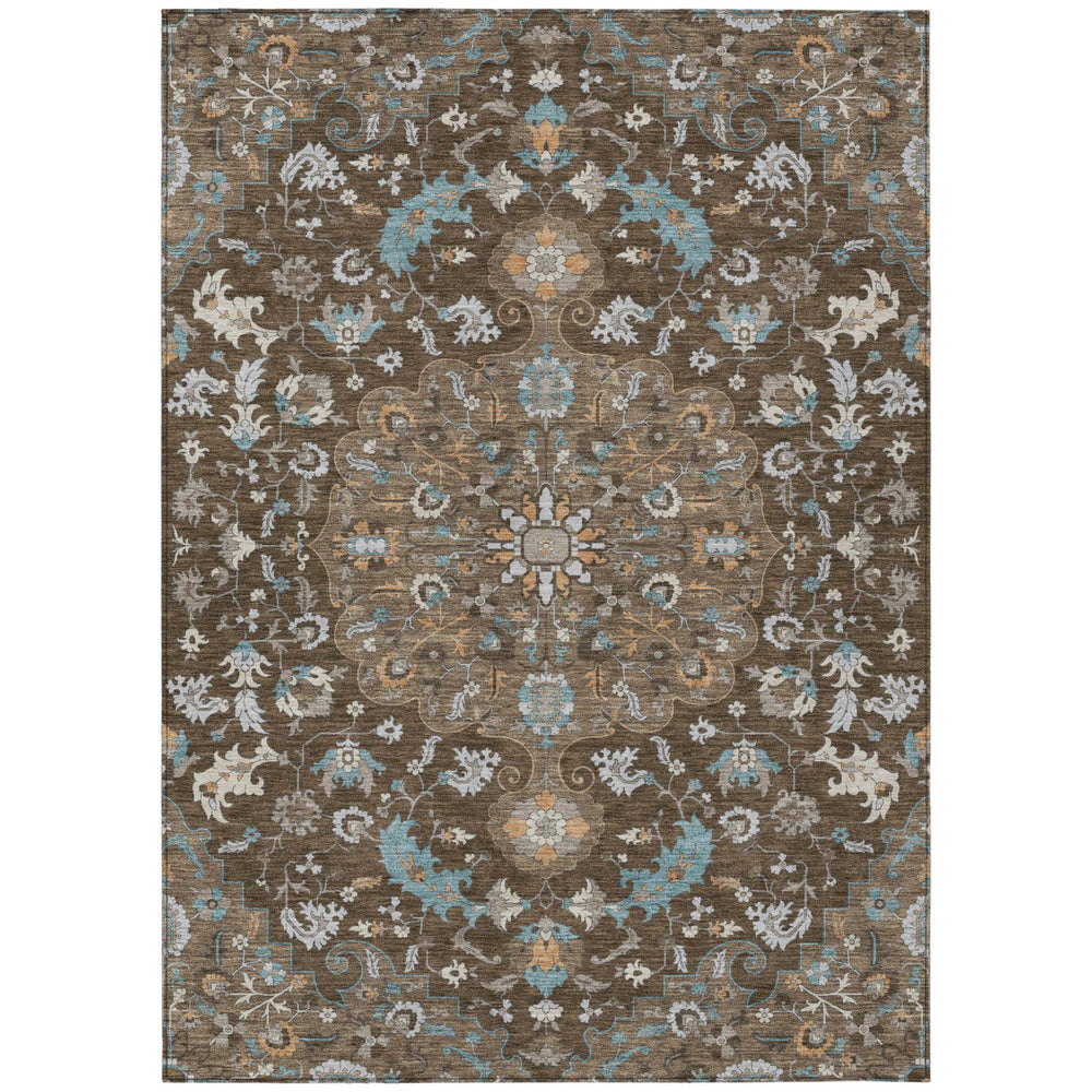 HomeRoots 10x14 Floral Medallion Polyester Area Rug for Indoor Outdoor Washable Spaces 730937