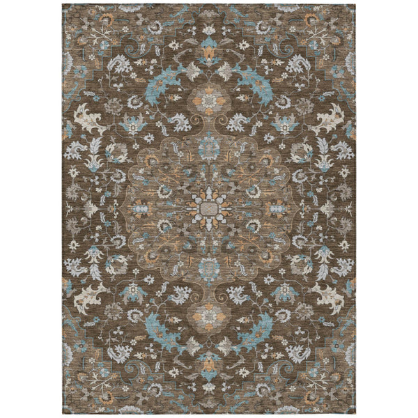 HomeRoots 10x14 Floral Medallion Polyester Area Rug for Indoor Outdoor Washable Spaces 730937