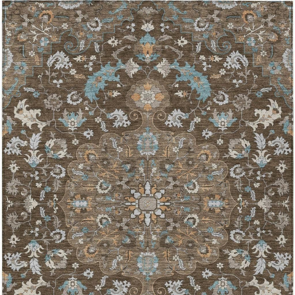 HomeRoots 10x14 Floral Medallion Polyester Area Rug for Indoor Outdoor Washable Spaces 730937