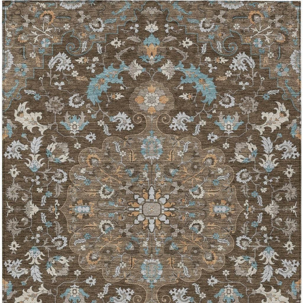 10x14 Floral Medallion Polyester Area Rug for Indoor Outdoor Washable Spaces