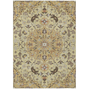 HomeRoots 5x8 Gold Copper Floral Medallion Polyester Washable Rug for Indoor Outdoor Spaces 730939