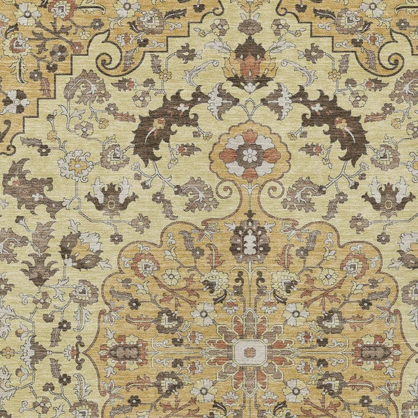 5x8 Gold Copper Floral Medallion Polyester Washable Rug for Indoor Outdoor Spaces