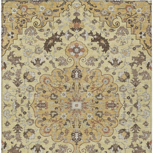 5x8 Gold Copper Floral Medallion Polyester Washable Rug for Indoor Outdoor Spaces