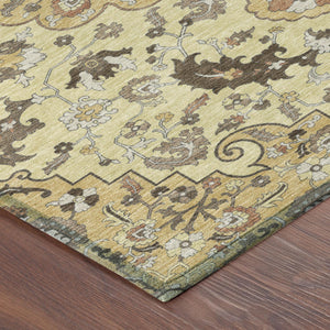 5x8 Gold Copper Floral Medallion Polyester Washable Rug for Indoor Outdoor Spaces