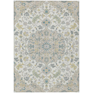 HomeRoots 9x12 Floral Medallion Indoor Outdoor Washable Rug Ivory Beige Polyester Uv Resistant 730948