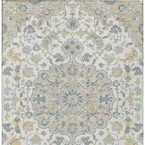 9x12 Floral Medallion Indoor Outdoor Washable Rug Ivory Beige Polyester Uv Resistant