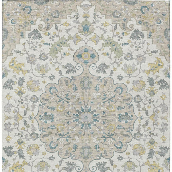9x12 Floral Medallion Indoor Outdoor Washable Rug Ivory Beige Polyester Uv Resistant