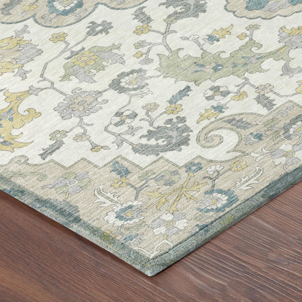 9x12 Floral Medallion Indoor Outdoor Washable Rug Ivory Beige Polyester Uv Resistant
