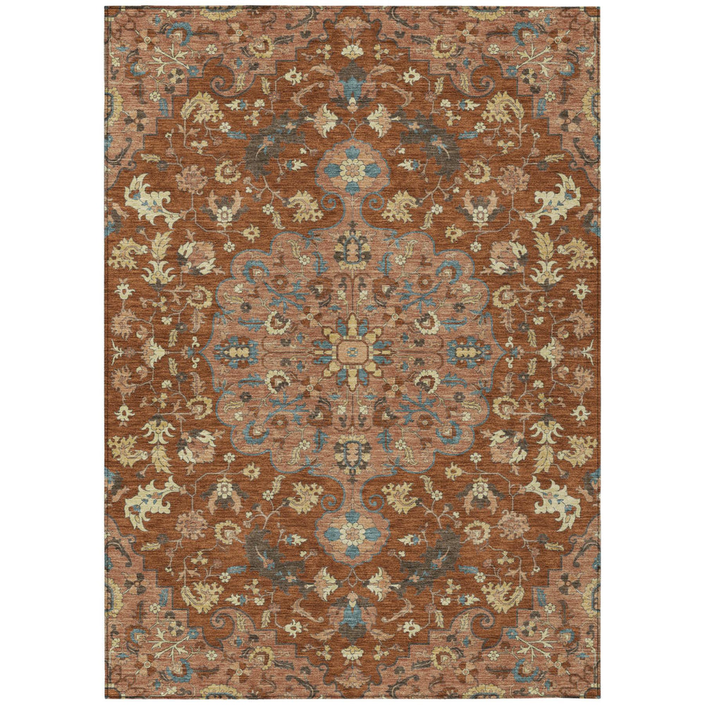 HomeRoots Floral Medallion Washable Polyester Area Rug for Indoor Outdoor Patio and Living Room Decor 5' x 8' 730951