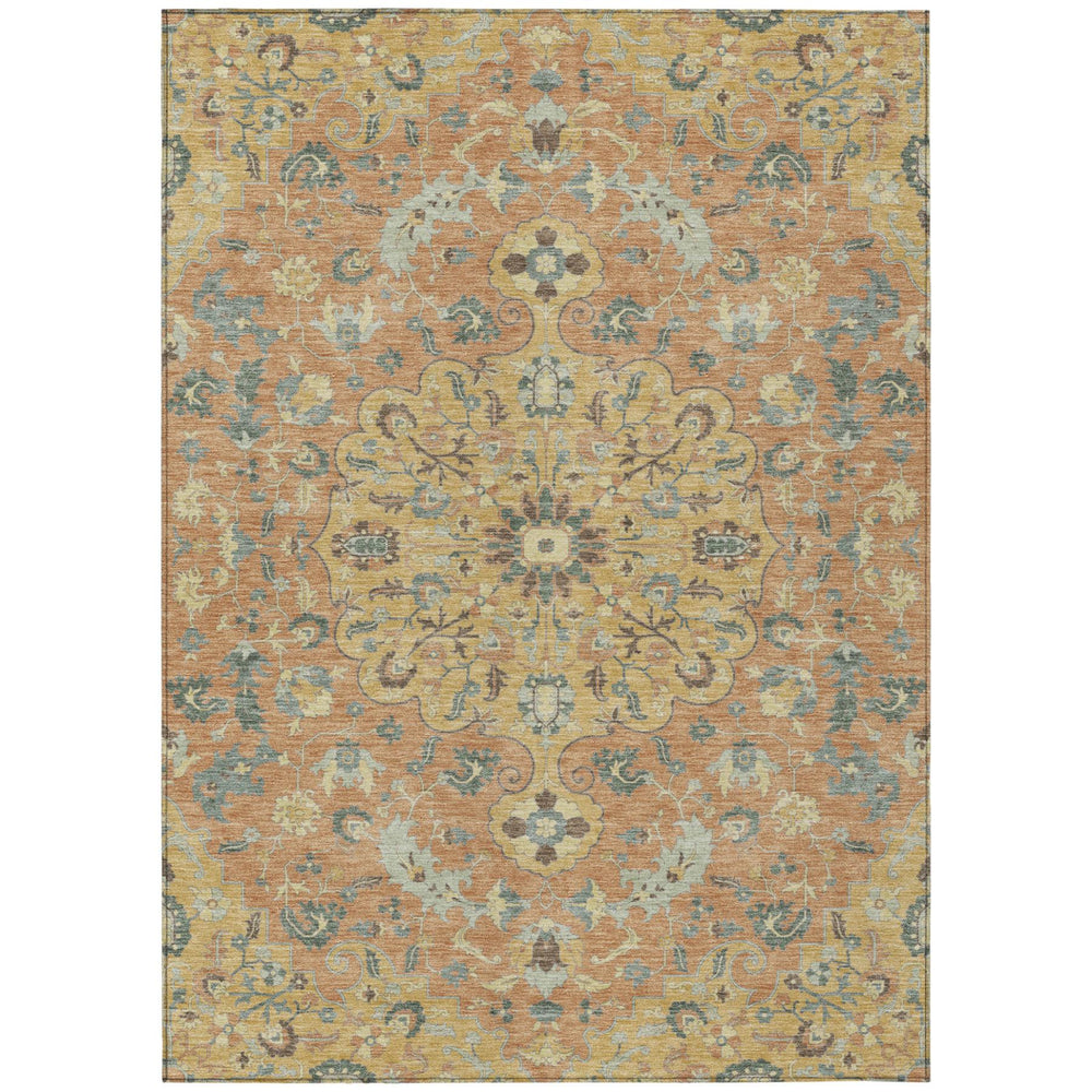 HomeRoots Floral Medallion Washable Indoor Outdoor Polyester Area Rug for Patios and Living Rooms 5' x 8' 730963