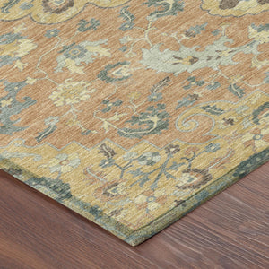 Floral Medallion Washable Indoor Outdoor Polyester Area Rug for Patios and Living Rooms