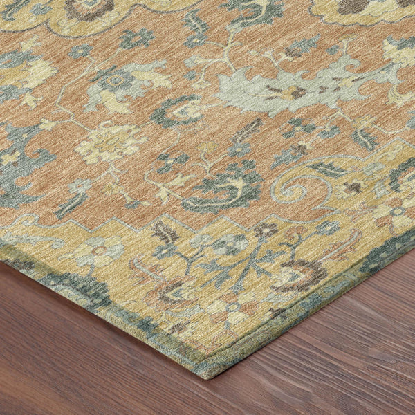 Floral Medallion Washable Indoor Outdoor Polyester Area Rug for Patios and Living Rooms